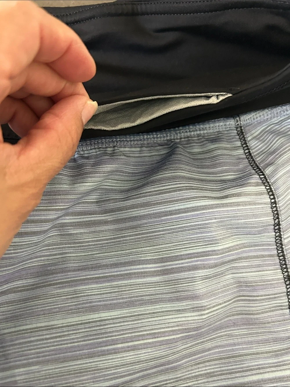 lululemon athletica Light Blue Striped Athletic Shorts with Black Waistband